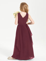 Boho Sleeveless Junior Chiffon Bridesmaids Gown Cabernet