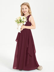 Boho Sleeveless Junior Chiffon Bridesmaids Gown Cabernet
