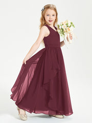Boho Sleeveless Junior Chiffon Bridesmaids Gown Cabernet