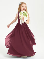 Boho Sleeveless Junior Chiffon Bridesmaids Gown Cabernet