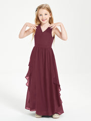 Boho Sleeveless Junior Chiffon Bridesmaids Gown Cabernet