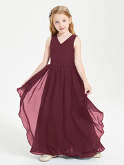 Boho Sleeveless Junior Chiffon Bridesmaids Gown Cabernet