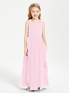 Boho Sleeveless Junior Chiffon Bridesmaids Gown Candy Pink