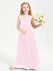 Boho Sleeveless Junior Chiffon Bridesmaids Gown Candy Pink