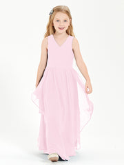 Boho Sleeveless Junior Chiffon Bridesmaids Gown Candy Pink