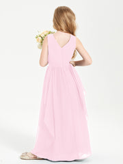 Boho Sleeveless Junior Chiffon Bridesmaids Gown Candy Pink