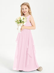 Boho Sleeveless Junior Chiffon Bridesmaids Gown Candy Pink