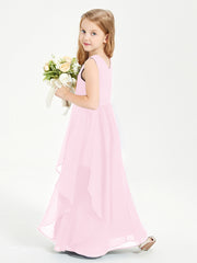 Boho Sleeveless Junior Chiffon Bridesmaids Gown Candy Pink
