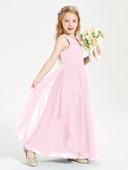 Boho Sleeveless Junior Chiffon Bridesmaids Gown Candy Pink