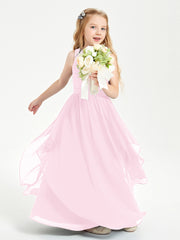 Boho Sleeveless Junior Chiffon Bridesmaids Gown Candy Pink