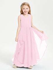 Boho Sleeveless Junior Chiffon Bridesmaids Gown Candy Pink