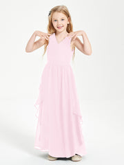 Boho Sleeveless Junior Chiffon Bridesmaids Gown Candy Pink
