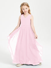 Boho Sleeveless Junior Chiffon Bridesmaids Gown Candy Pink