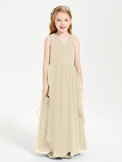 Boho Sleeveless Junior Chiffon Bridesmaids Gown Champagne