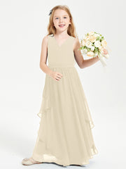 Boho Sleeveless Junior Chiffon Bridesmaids Gown Champagne