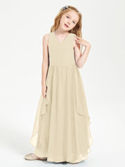 Boho Sleeveless Junior Chiffon Bridesmaids Gown Champagne