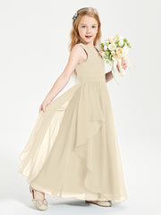 Boho Sleeveless Junior Chiffon Bridesmaids Gown Champagne