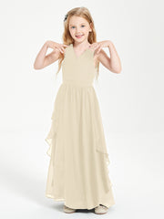 Boho Sleeveless Junior Chiffon Bridesmaids Gown Champagne