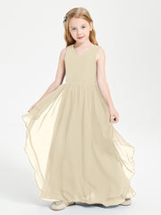 Boho Sleeveless Junior Chiffon Bridesmaids Gown Champagne