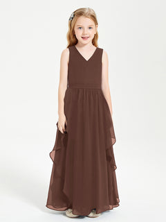 Boho Sleeveless Junior Chiffon Bridesmaids Gown Chocolate