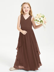 Boho Sleeveless Junior Chiffon Bridesmaids Gown Chocolate
