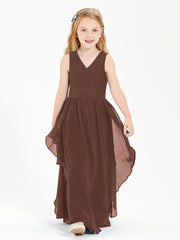 Boho Sleeveless Junior Chiffon Bridesmaids Gown Chocolate