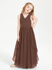 Boho Sleeveless Junior Chiffon Bridesmaids Gown Chocolate