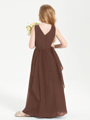 Boho Sleeveless Junior Chiffon Bridesmaids Gown Chocolate