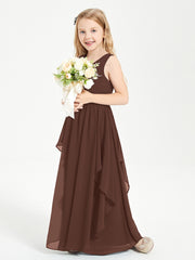 Boho Sleeveless Junior Chiffon Bridesmaids Gown Chocolate
