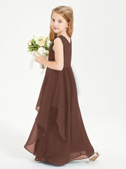 Boho Sleeveless Junior Chiffon Bridesmaids Gown Chocolate