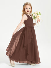 Boho Sleeveless Junior Chiffon Bridesmaids Gown Chocolate