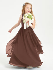 Boho Sleeveless Junior Chiffon Bridesmaids Gown Chocolate