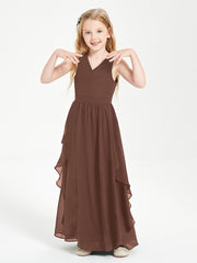 Boho Sleeveless Junior Chiffon Bridesmaids Gown Chocolate