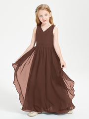 Boho Sleeveless Junior Chiffon Bridesmaids Gown Chocolate
