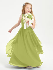 Boho Sleeveless Junior Chiffon Bridesmaids Gown Clover
