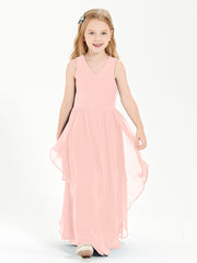Boho Sleeveless Junior Chiffon Bridesmaids Gown Coral