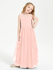 Boho Sleeveless Junior Chiffon Bridesmaids Gown Coral