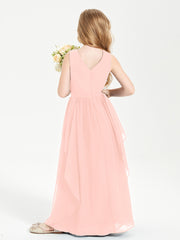 Boho Sleeveless Junior Chiffon Bridesmaids Gown Coral