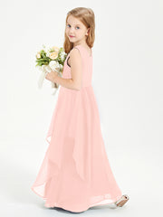Boho Sleeveless Junior Chiffon Bridesmaids Gown Coral