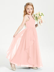 Boho Sleeveless Junior Chiffon Bridesmaids Gown Coral