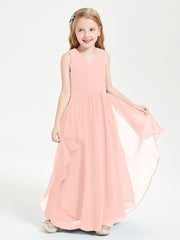 Boho Sleeveless Junior Chiffon Bridesmaids Gown Coral