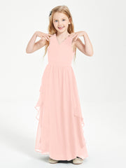 Boho Sleeveless Junior Chiffon Bridesmaids Gown Coral
