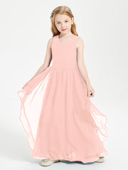 Boho Sleeveless Junior Chiffon Bridesmaids Gown Coral
