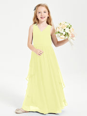 Boho Sleeveless Junior Chiffon Bridesmaids Gown Daffodil