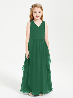 Boho Sleeveless Junior Chiffon Bridesmaids Gown Dark Green