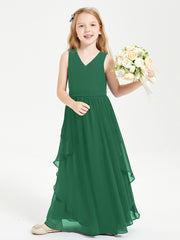 Boho Sleeveless Junior Chiffon Bridesmaids Gown Dark Green