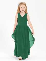 Boho Sleeveless Junior Chiffon Bridesmaids Gown Dark Green