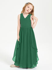 Boho Sleeveless Junior Chiffon Bridesmaids Gown Dark Green