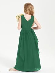 Boho Sleeveless Junior Chiffon Bridesmaids Gown Dark Green
