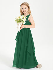 Boho Sleeveless Junior Chiffon Bridesmaids Gown Dark Green